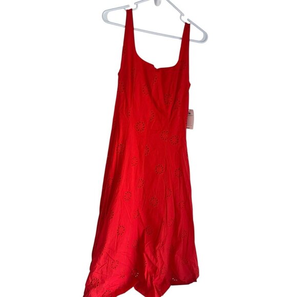 NWT Free Assembly Tank Eyelet Midi Tiered Dress Sz XS Red Summer Twee Cottage - Picture 1 of 7
